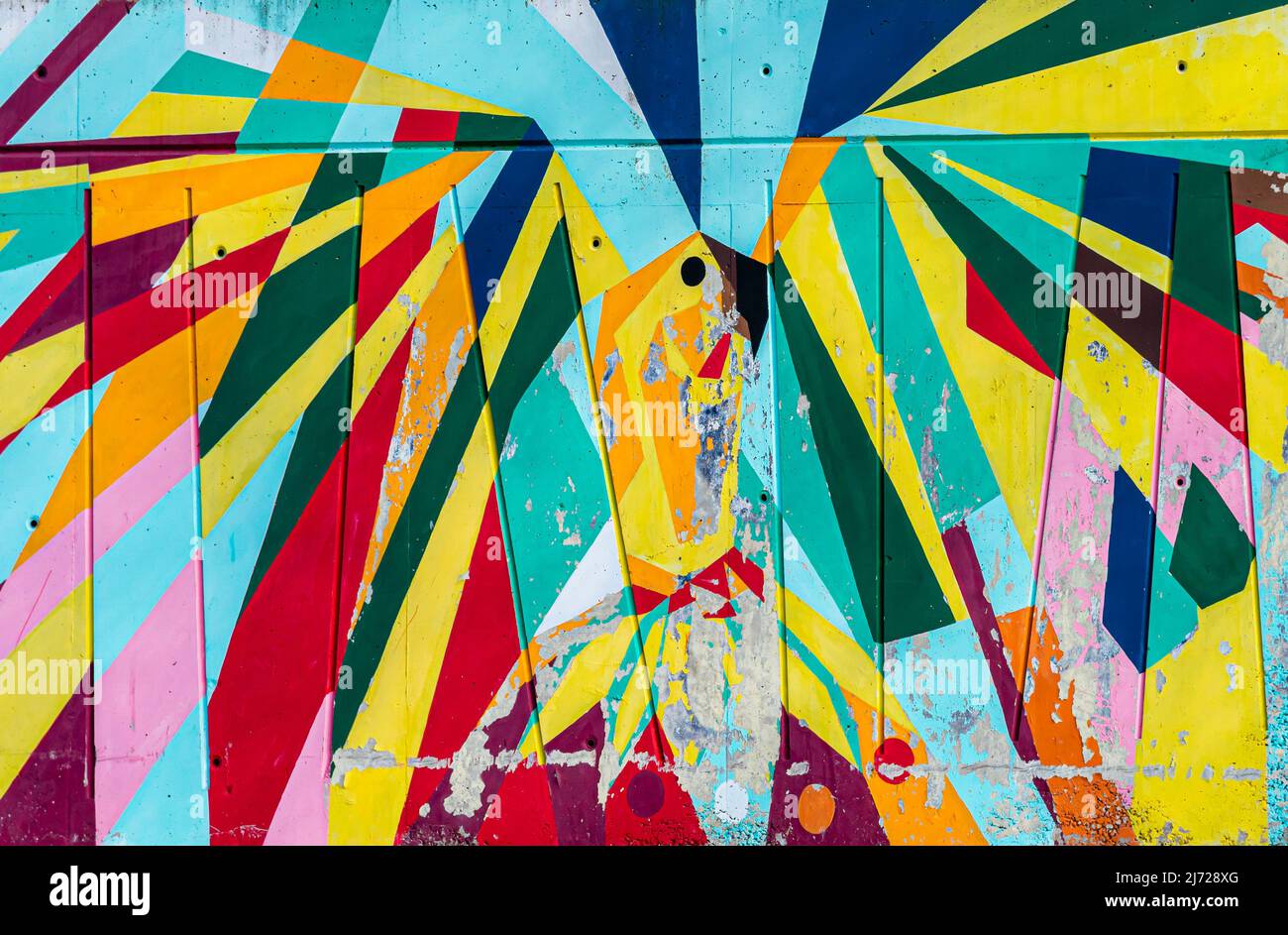 Murale del pappagallo a Madrid, creato dal collettivo Imanol Cilla. Animale - murales a tema di Imasol a Puente de Vallecas. Madrid, Spagna Foto Stock