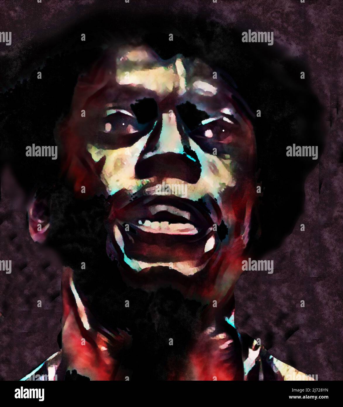 Un uomo afro-americano è visto in un coloratissimo acquerello digitale. Questa è un'illustrazione 3-d. Foto Stock
