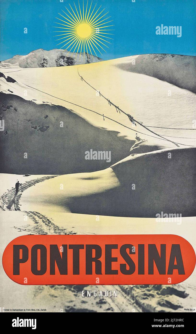 POSTER DI VIAGGIO VINTAGE 1950s Pontresina - Svizzera Foto Stock