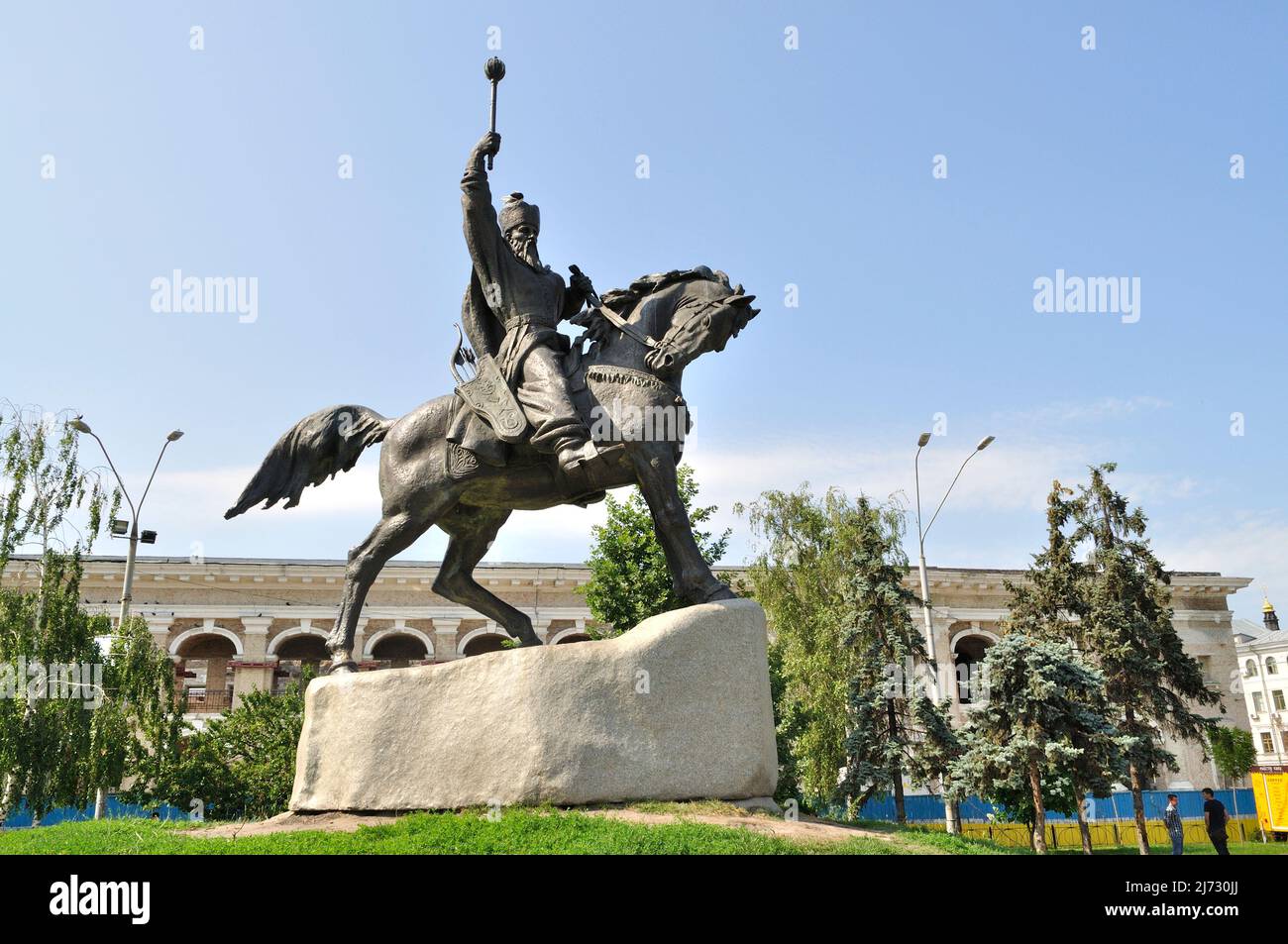 Equestre di Petro Konashevych-Sahaidachny in Piazza Kontraktova. Fondata nel 2001. Foto Stock