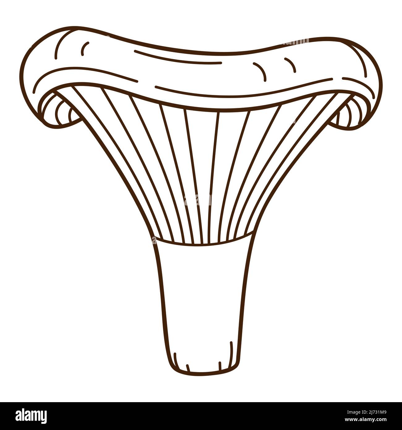 Fungo di foresta, fungo di chanterelle. Un simbolo della foresta, autunno, e raccolto. Elemento di progettazione con contorno. Doodle, disegnato a mano. Design piatto. Blac Illustrazione Vettoriale