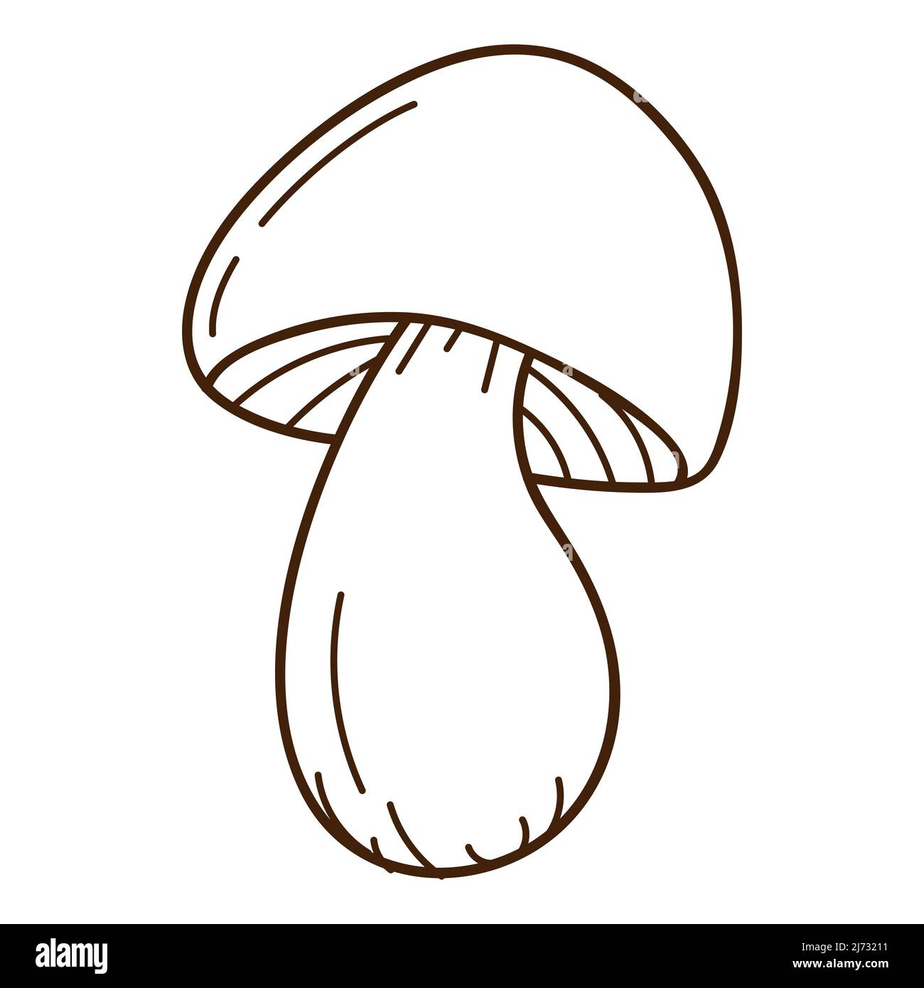 Fungo di bosco con cappuccio, betulla nera. Un simbolo della foresta, autunno, e raccolto. Elemento di progettazione con contorno. Doodle, disegnato a mano. Design piatto. BL Illustrazione Vettoriale