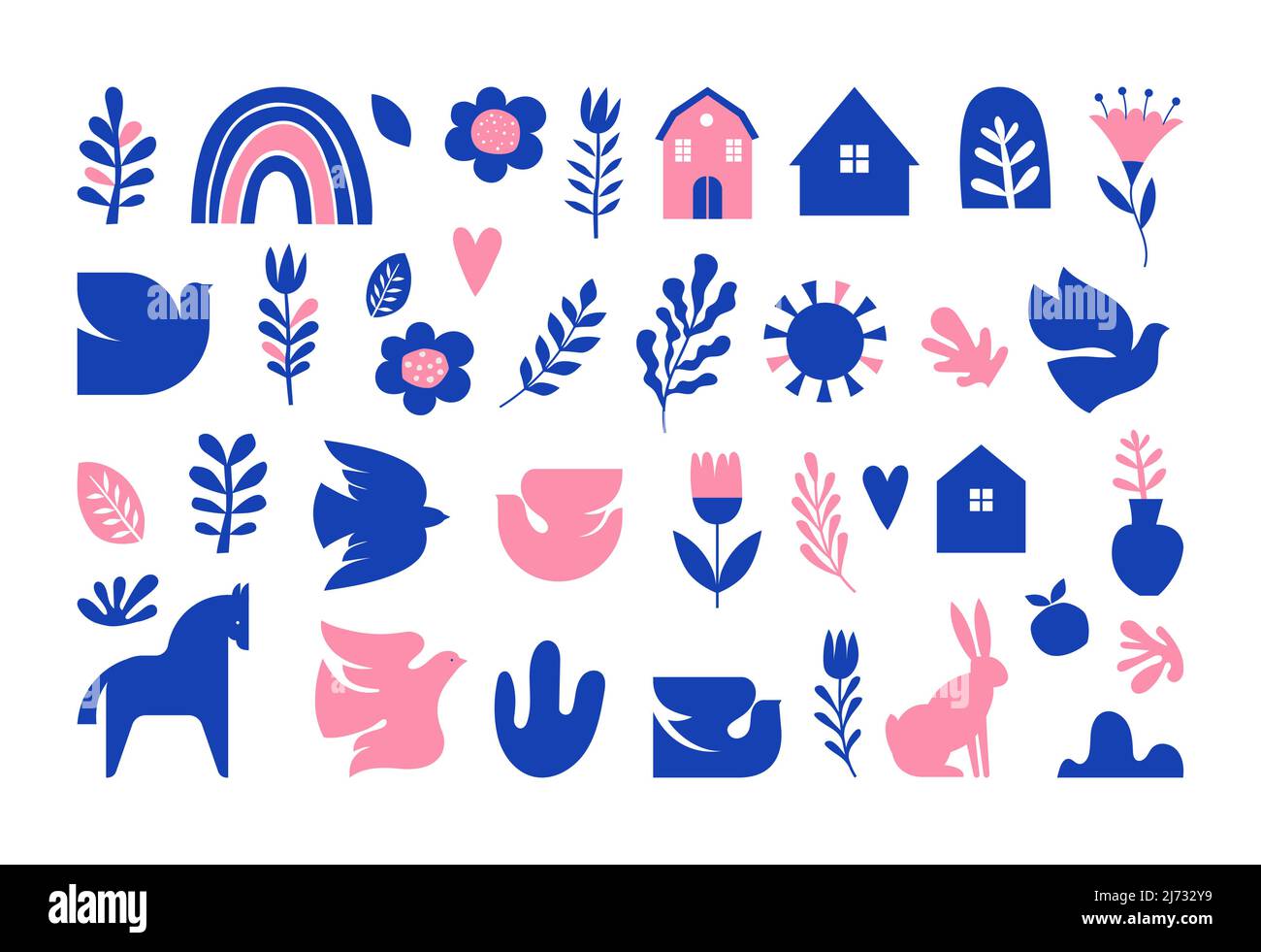 Collezione di icone e elementi grafici folk nordici Illustrazione Vettoriale