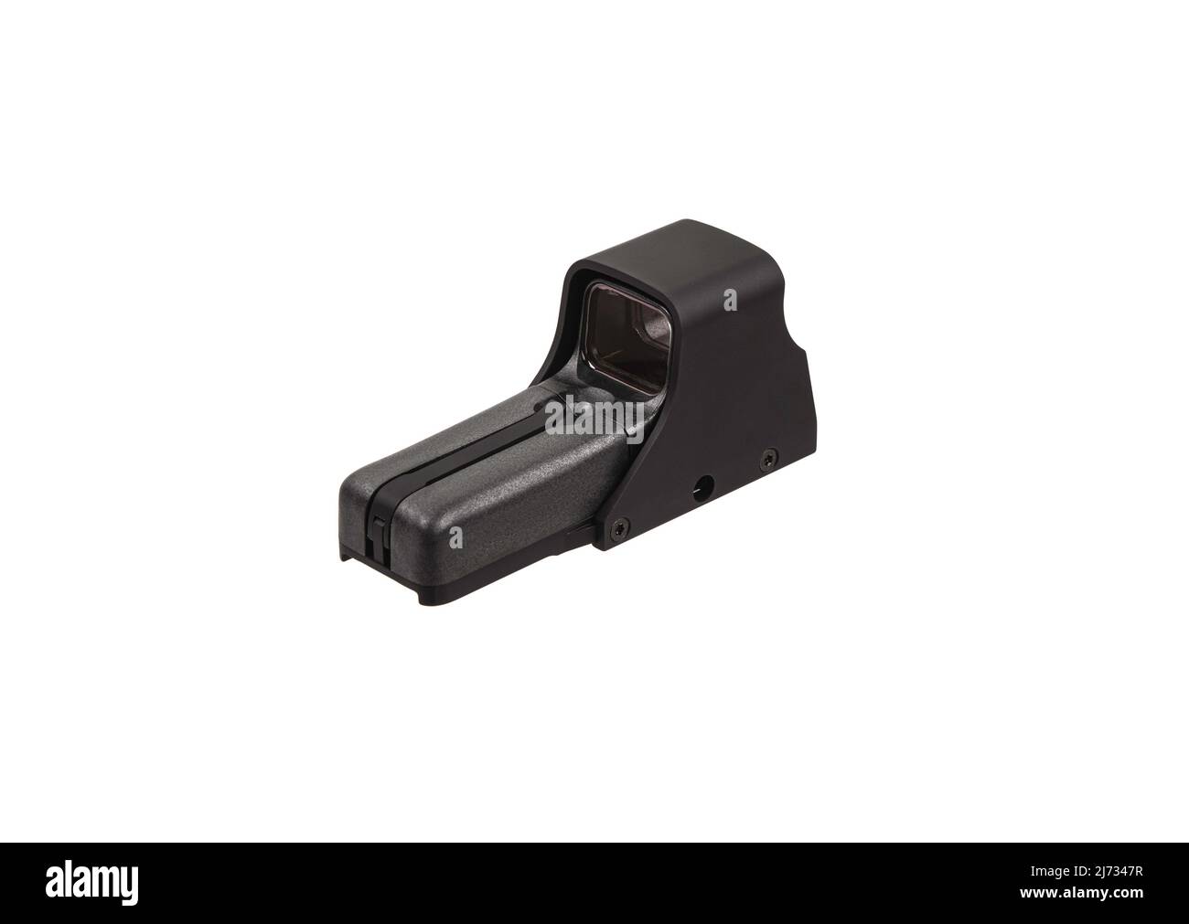 Vista del collimatore ottico moderno. Dispositivo di puntamento per riprese a brevi distanze. Isolare su sfondo bianco. Foto Stock