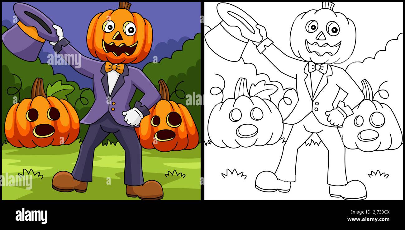 Zucca testa uomo colorazione pagina Illustrazione Illustrazione Vettoriale