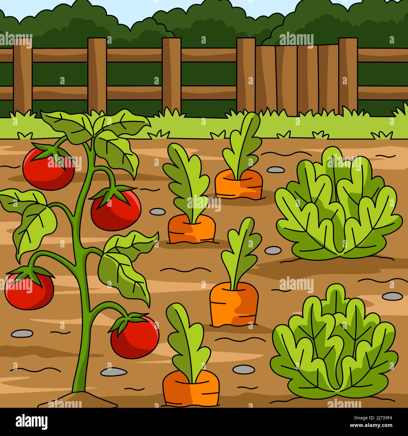 Verdure campo colorato Cartoon Illustrazione Illustrazione Vettoriale