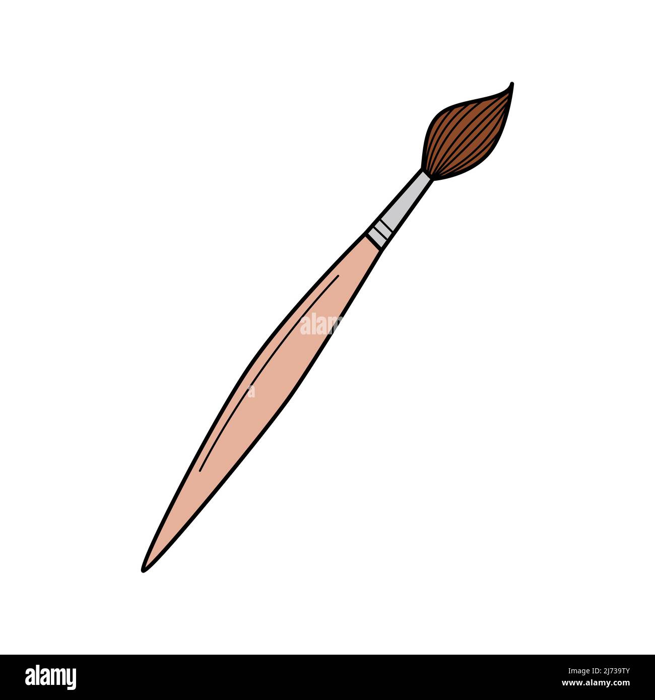 Un pennello per disegnare, uno strumento per l'arte. Doodle. Illustrazione vettoriale colorata disegnata a mano. Gli elementi di design sono isolati su sfondo bianco. Illustrazione Vettoriale