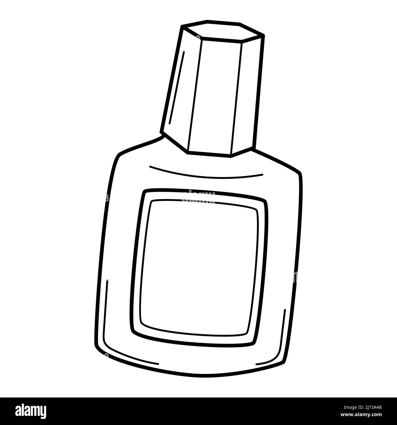 Un flacone con tappo, un correttore liquido. Stile profilo Doodle. Illustrazione vettoriale in bianco e nero disegnata a mano. Gli elementi di progettazione sono isolati su un Illustrazione Vettoriale