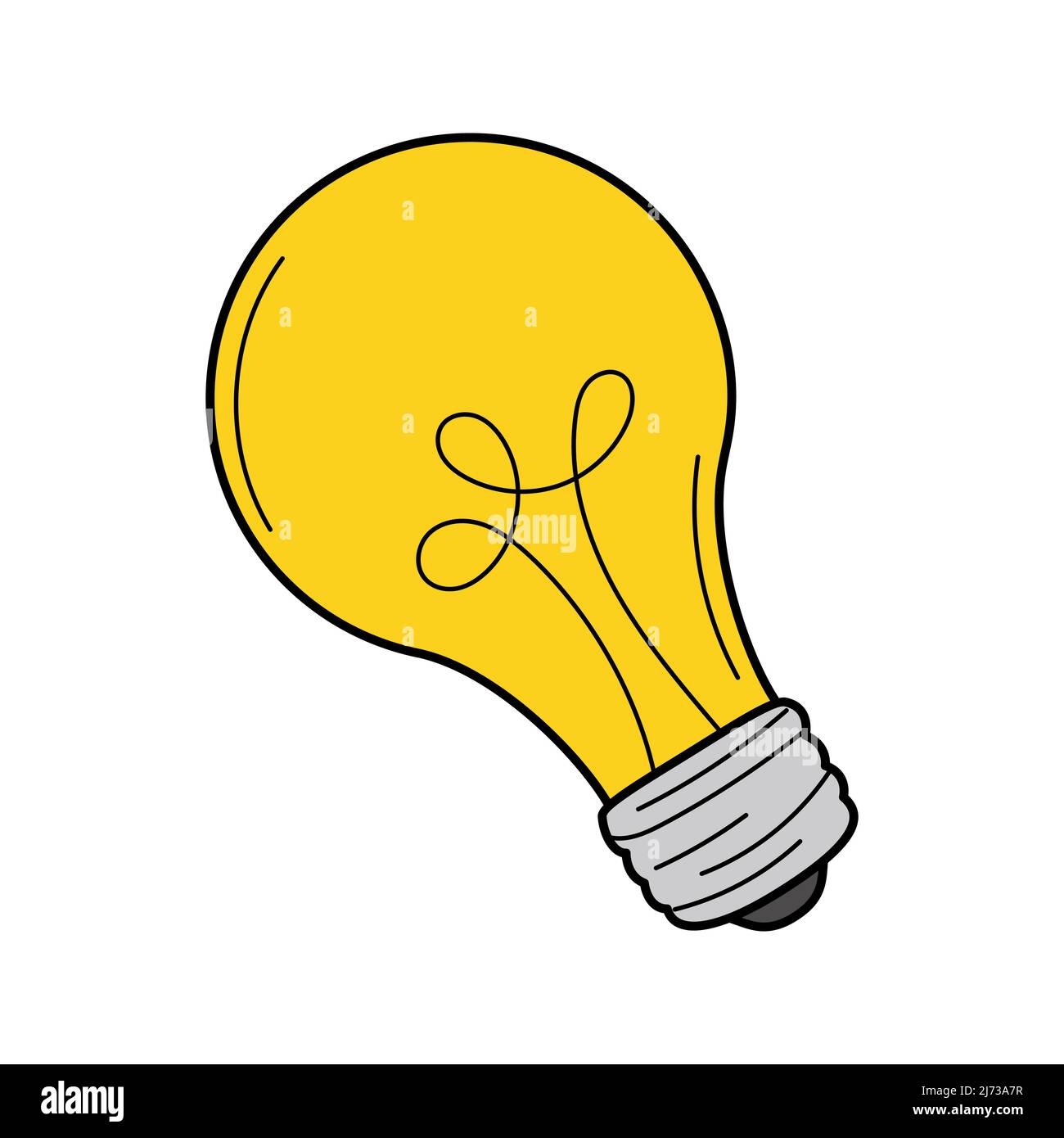 Una lampadina a incandescenza, simbolo di un'idea, intuizione. Doodle. Illustrazione vettoriale colorata disegnata a mano. Gli elementi di design sono isolati su un bianco Illustrazione Vettoriale