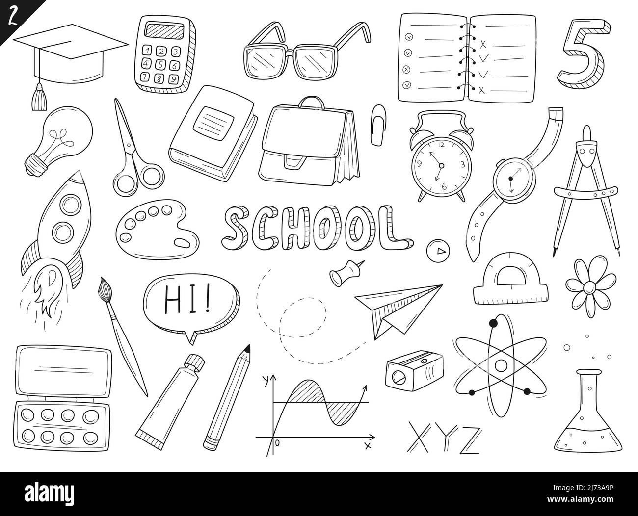 materiale oggetti scolastici da colorare - 5 Materiale scolastico Foto e Immagini Stock in Bianco e Nero - Pagina 3 - Alamy