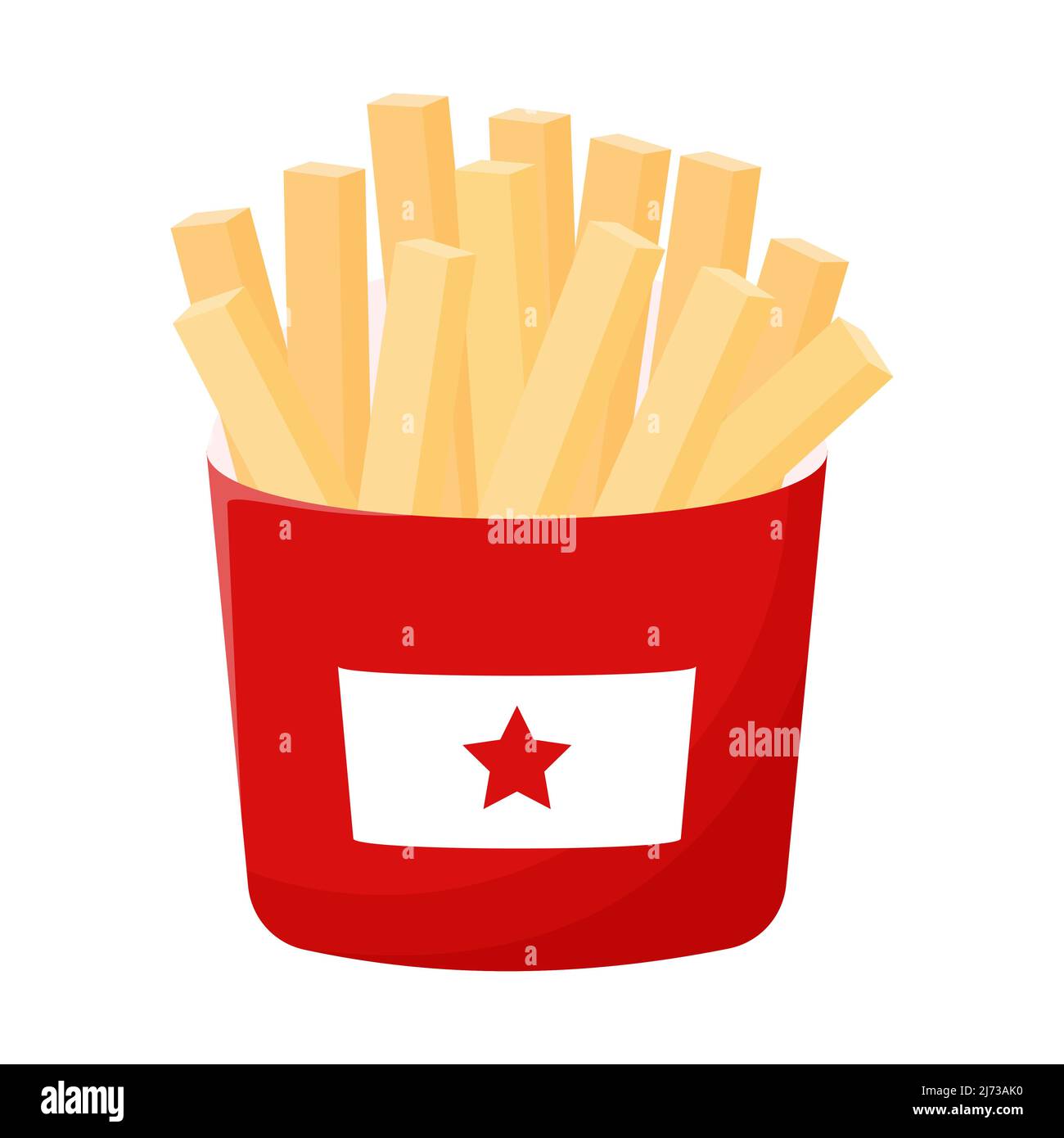 Patatine fritte in una scatola di carta rossa. Street fast food. Grassi, alimenti ad alto contenuto calorico. Stile cartoon piatto, isolato su sfondo bianco.colore vettore illus Illustrazione Vettoriale