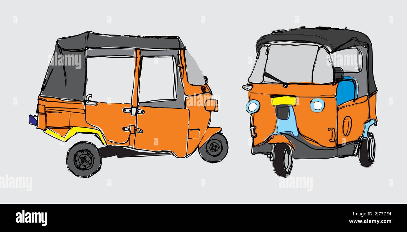 Bajaj è un'icona dei trasporti pubblici nella città di Jakarta, Indonesia. (Bajaj è un veicolo a tre ruote motorizzate) Illustrazione Vettoriale