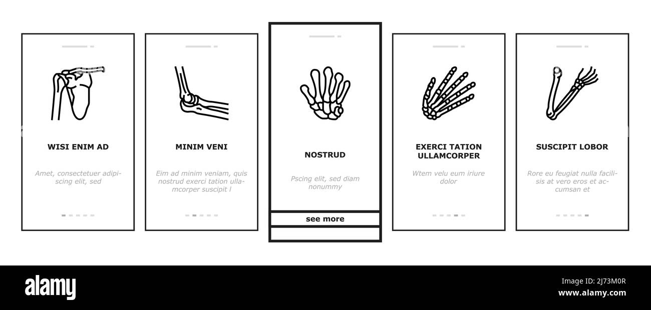 Bone Human Skeleton Structure Onboarding Icons Set Vector Illustrazione Vettoriale