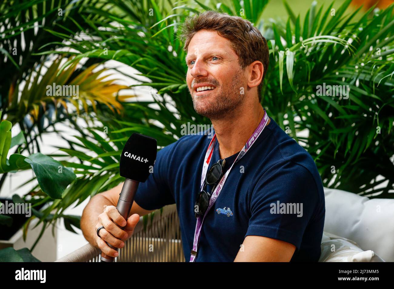 Romain Grosjean, ritratto intervista Canal + durante la Formula 1 Crypto.com Miami Grand Prix 2022, 5th round del FIA Formula uno World Championship 2022, sull'Autodromo Internazionale di Miami, dal 6 al 8 maggio 2022 a Miami Gardens, Florida, Stati Uniti d'America - Foto Xavi Bonilla / DPPI Foto Stock
