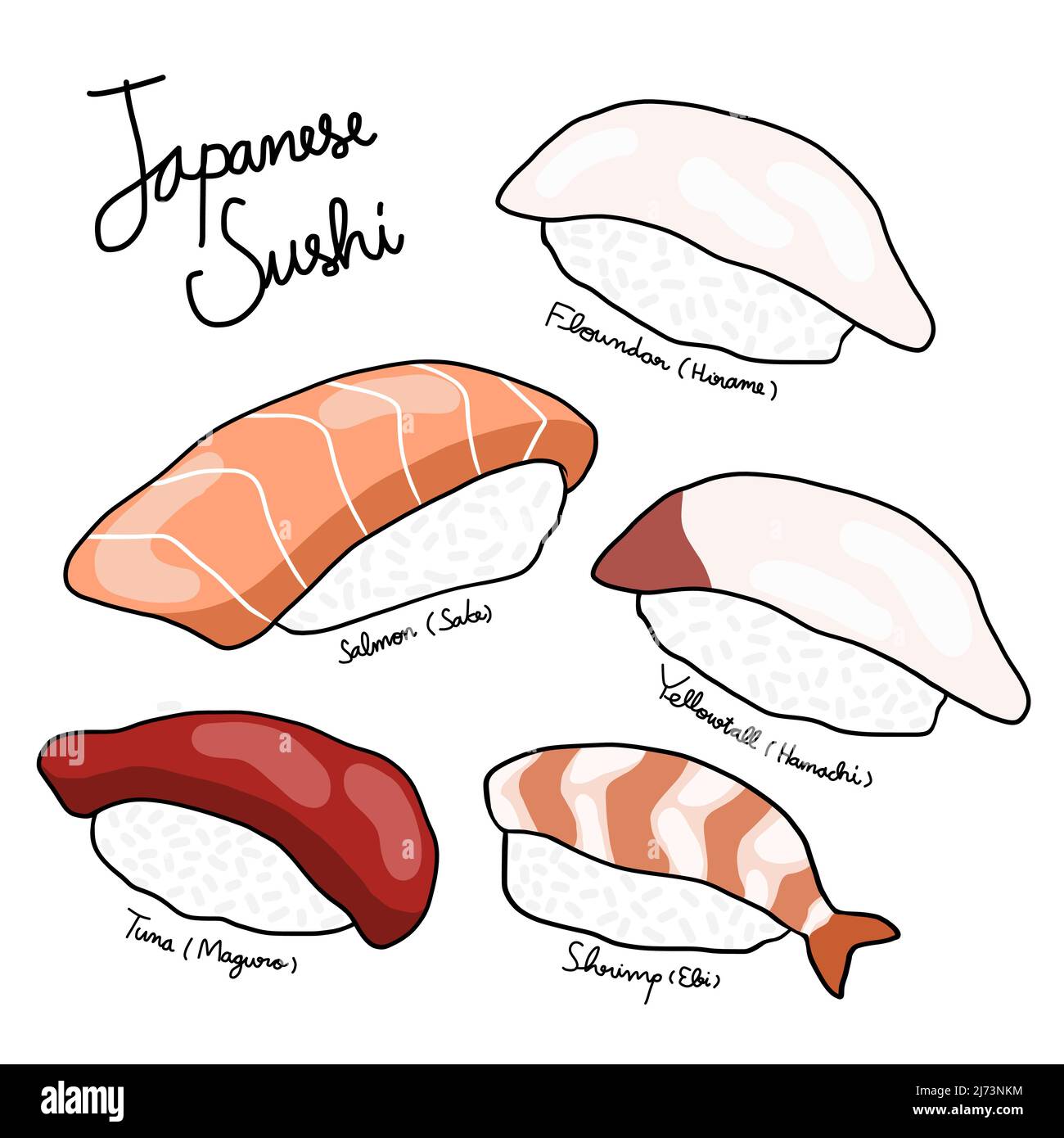 Illustrazione del disegno del sushi giapponese Illustrazione Vettoriale