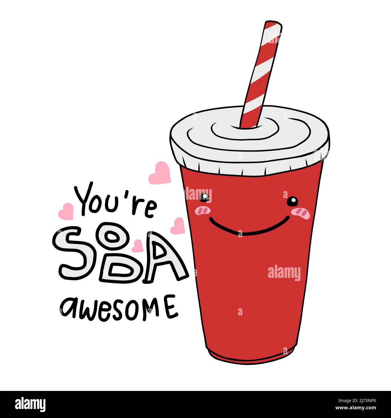 Sei soda Awesome parola e soda tazza sorriso faccia cartoon vettore illustrazione doodle stile Illustrazione Vettoriale