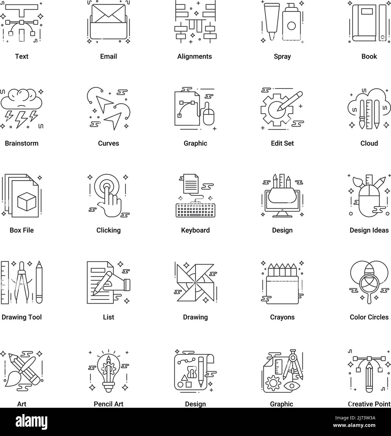 Art & Designing e web e grafica grafica icone set. Sottile linea stile stock vettore. Illustrazione Vettoriale