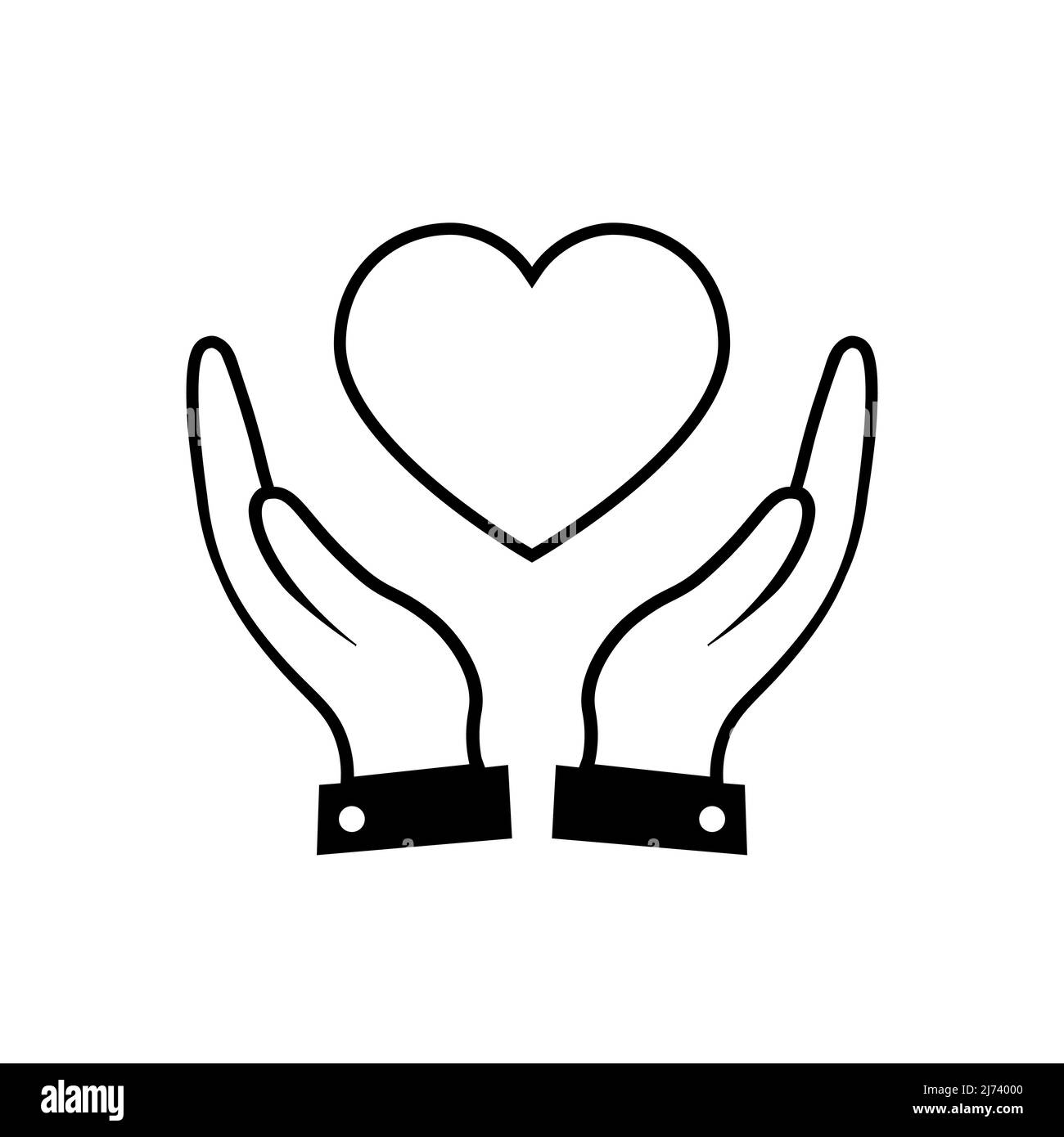 Icona linea di cura. Simbolo cuore nelle mani Illustrazione Vettoriale