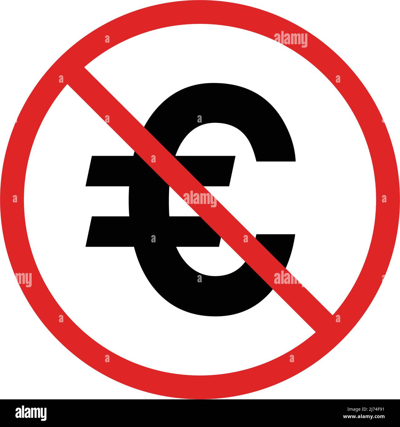 Euro non disponibile. Cartello euro e stop rosso. Vettore modificabile. Illustrazione Vettoriale