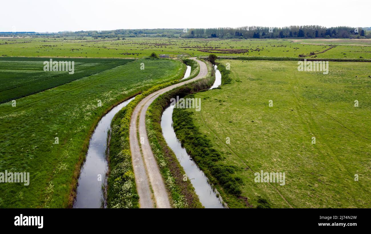 Vista aerea del South Stream, guardando verso Betteshanger Park, Kent Foto Stock