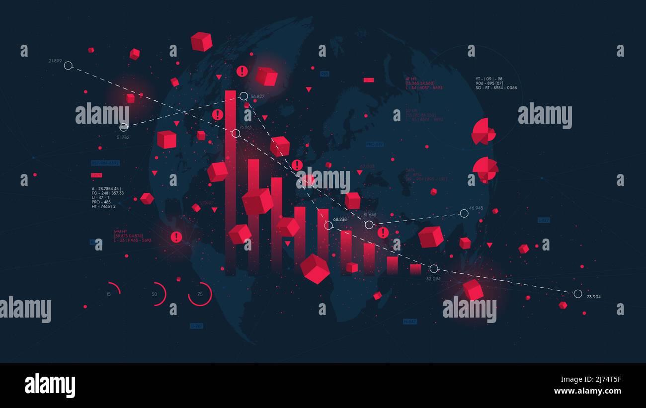Financial Big Data Analytic e business infografica, analisi e grafici investimenti e commercio, colonne, crisi dell'economia globale, vettore backgrou Illustrazione Vettoriale