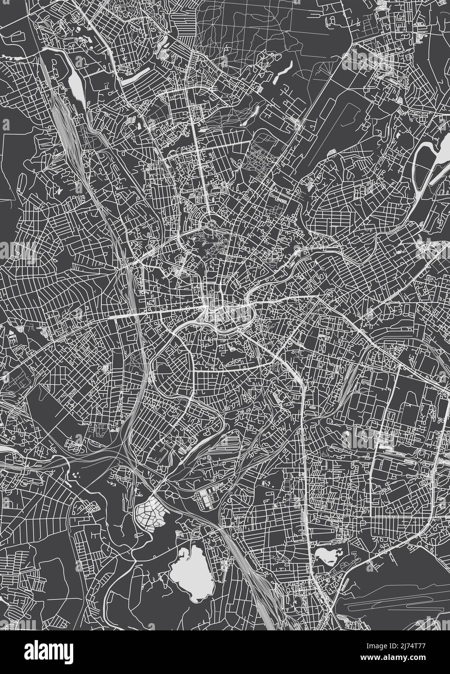 Mappa della città Kharkiv, piano dettagliato monocromatico, illustrazione vettoriale Illustrazione Vettoriale