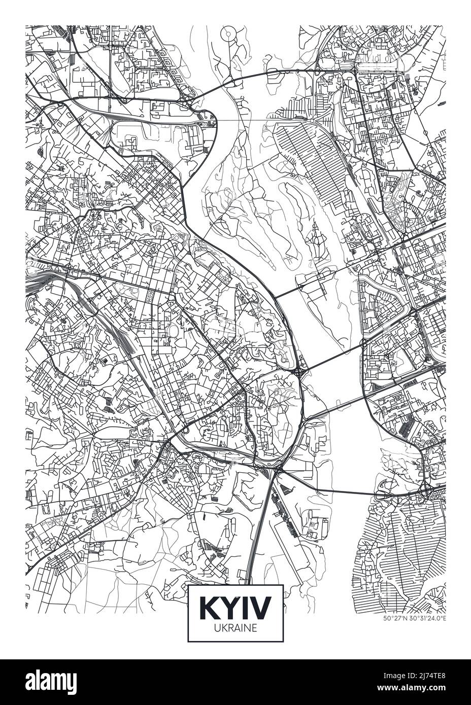 Mappa della città Kyiv, poster vettoriale di viaggio Illustrazione Vettoriale