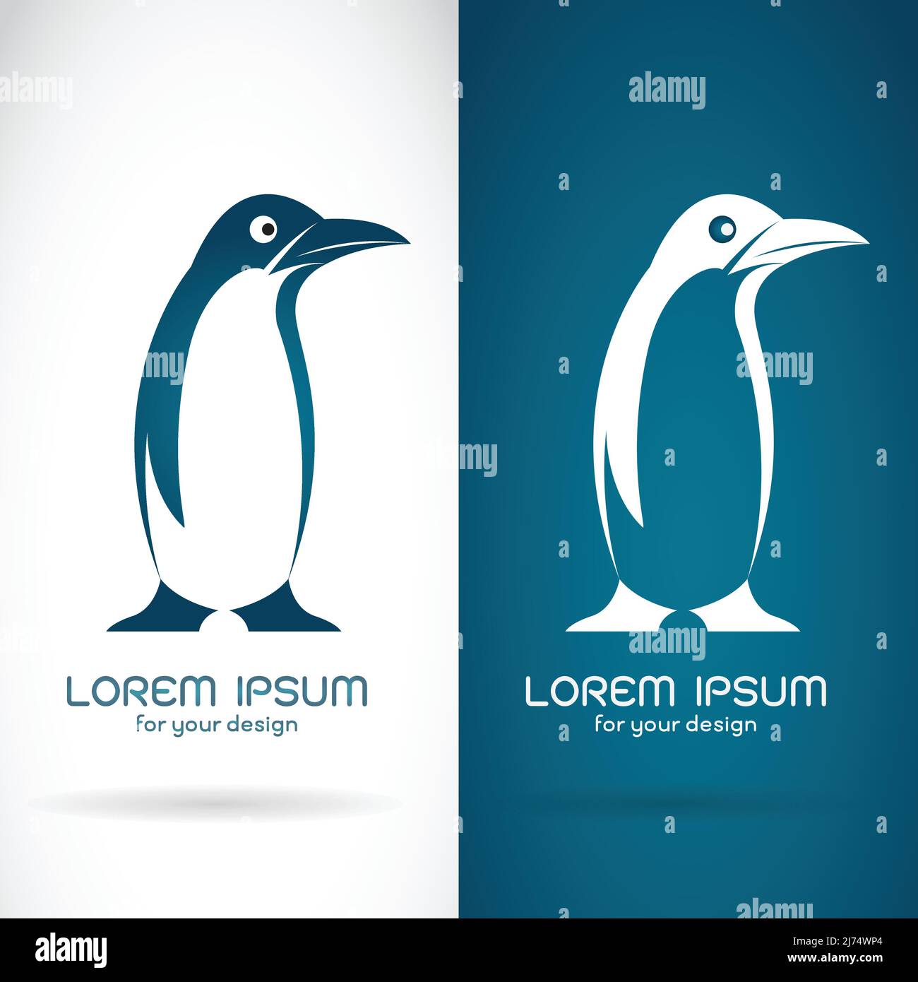 Immagine vettoriale di un disegno pinguino su sfondo bianco e blu, Logo, simbolo Illustrazione Vettoriale