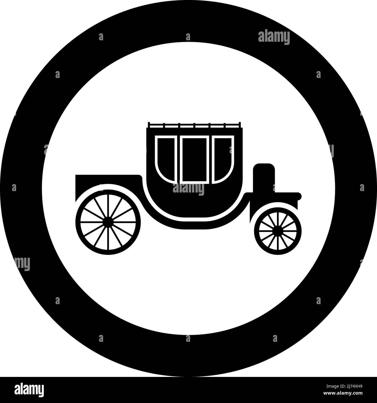 Carrello brougham carrello eleganza trasporto vintage stile icona circolare nero colore vettoriale immagine solido contorno stile semplice Illustrazione Vettoriale