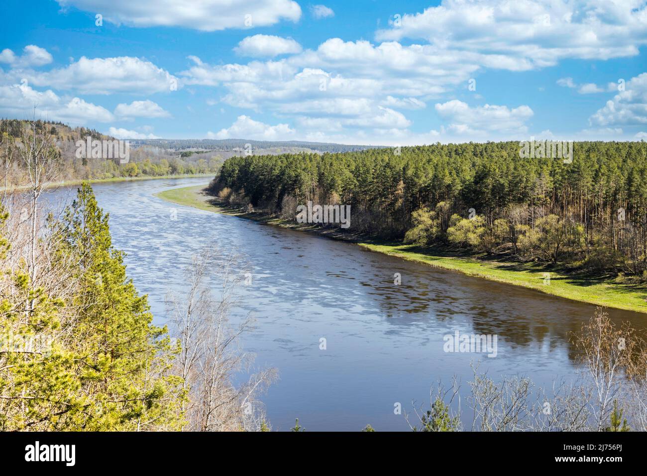 Il bellissimo paesaggio naturale del fiume e la foresta verde Foto Stock