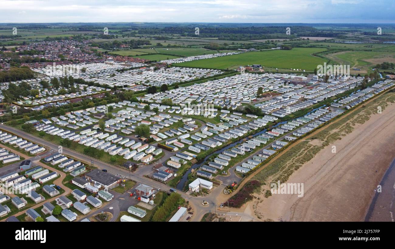 Caravan parchi e il villaggio a Heacham, Norfolk, Regno Unito, il 4 maggio 2022. Foto Stock