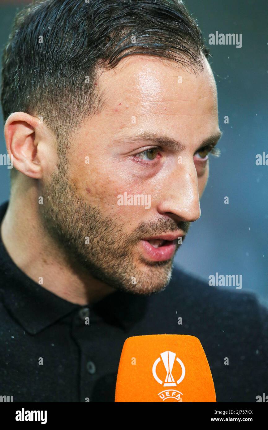 DOMENICO TEDESCO, direttore/allenatore della squadra tedesca di calcio RS Leipziga, attualmente nella Bundesliga. Tedesco viene intervistato prima del semf UEFA Foto Stock