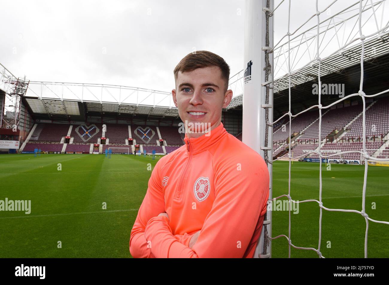 Tynecastle Park Edinburgh.Scotland UK .6th May 22. Hearts' attaccante ben Woodburn Press Conference per Cinch Premiership Match contro Celtic Foto Stock