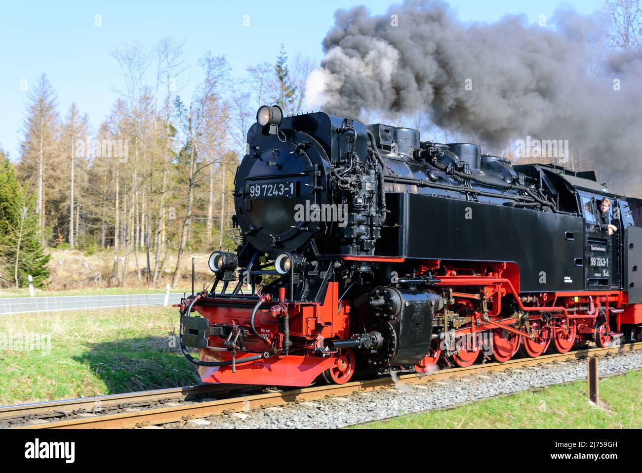 Treno a vapore Brockenbahn nei monti Harz, Germania Foto Stock