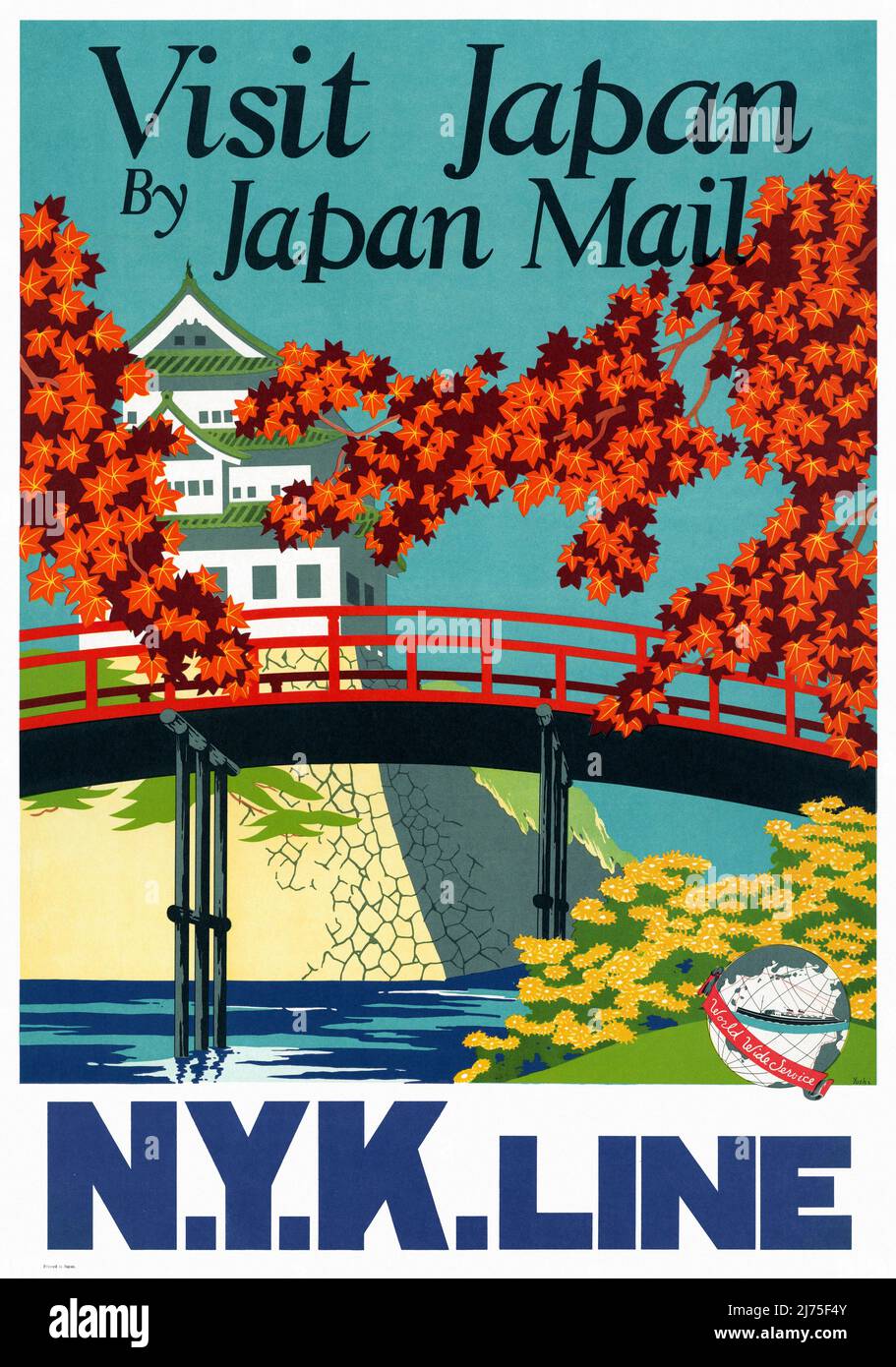 Visitare il Giappone da Japan Mail, N.Y.K. Linea di Yoshi (date sconosciute). Poster pubblicato nel 1930. Foto Stock