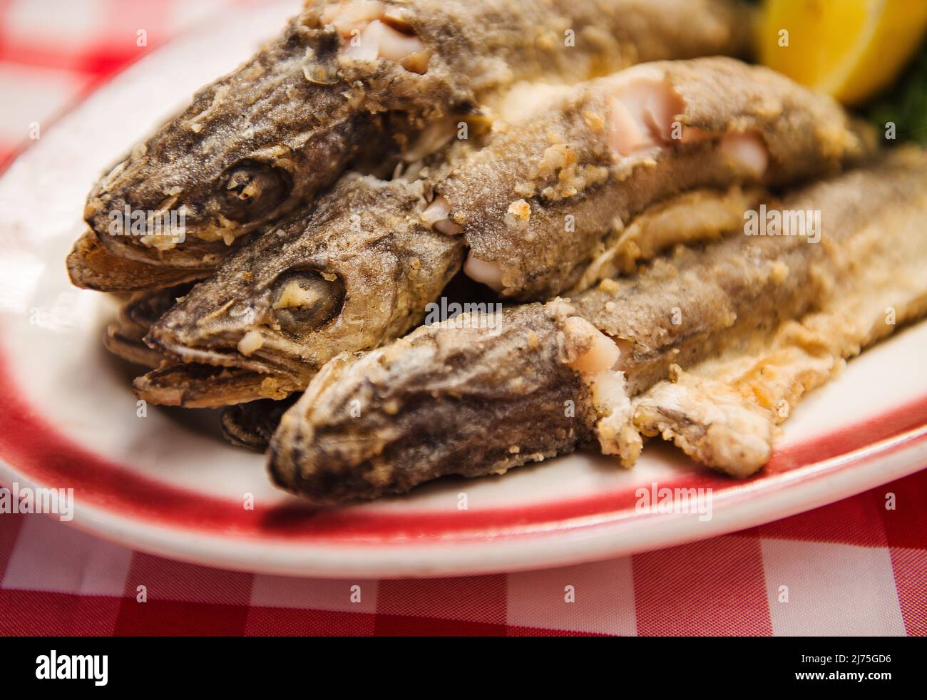 Merlano fritto Foto Stock