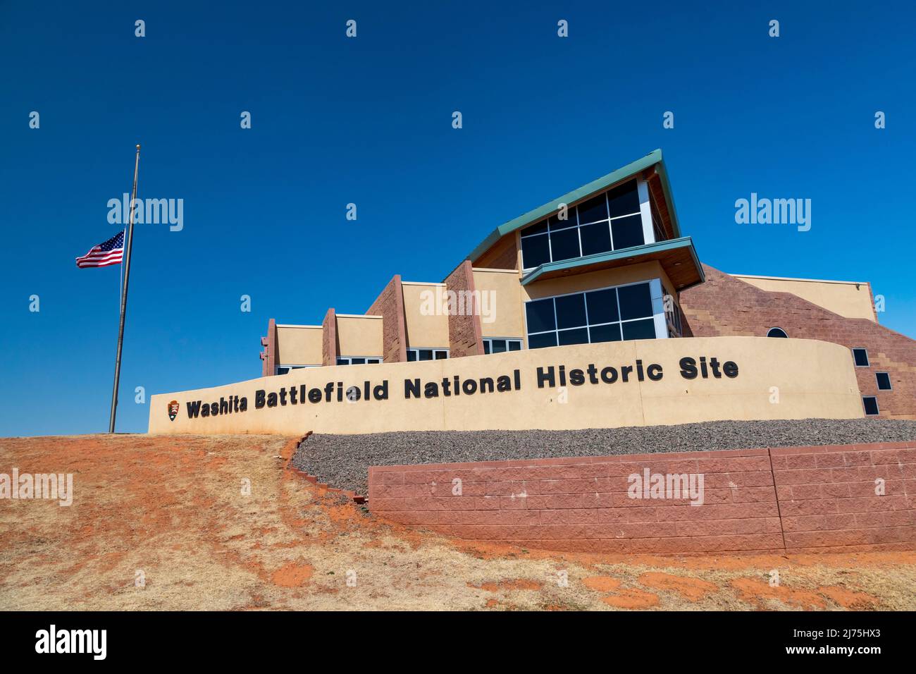 Cheyenne, Oklahoma - il centro visitatori del Washita Battlefield National Historic Site. Nel 1868, l'esercito degli Stati Uniti sotto il L. col. George A. Custer attaccò Foto Stock