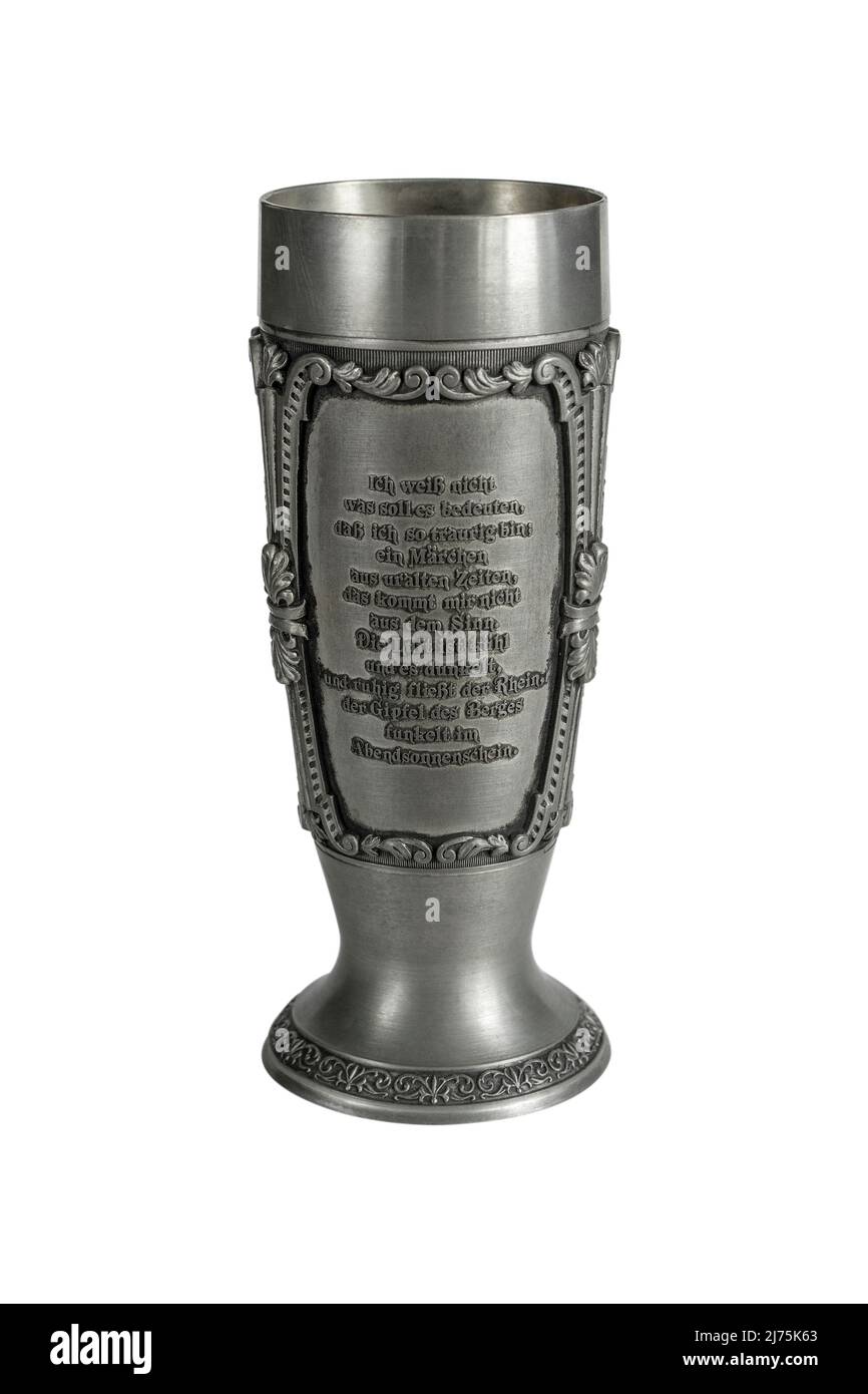 Calice d'argento medievale isolato su sfondo bianco Foto Stock