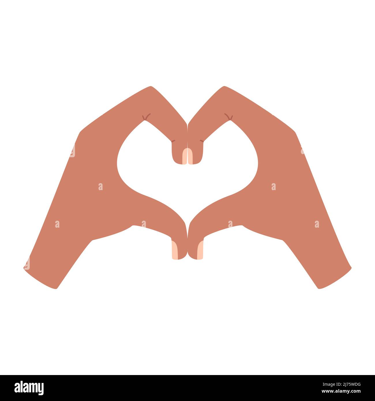 La mano umana raffigura la forma di un cuore con le dita. Un gesto di amore, romanticismo. Immagine vettoriale a colori isolata su sfondo bianco. Illustrazione Vettoriale