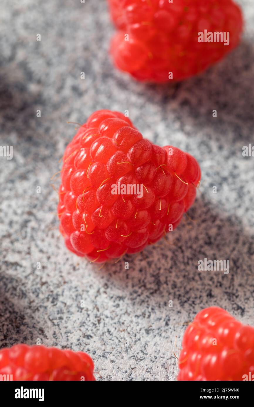 Materie organico rosso di lamponi in una ciotola Foto Stock
