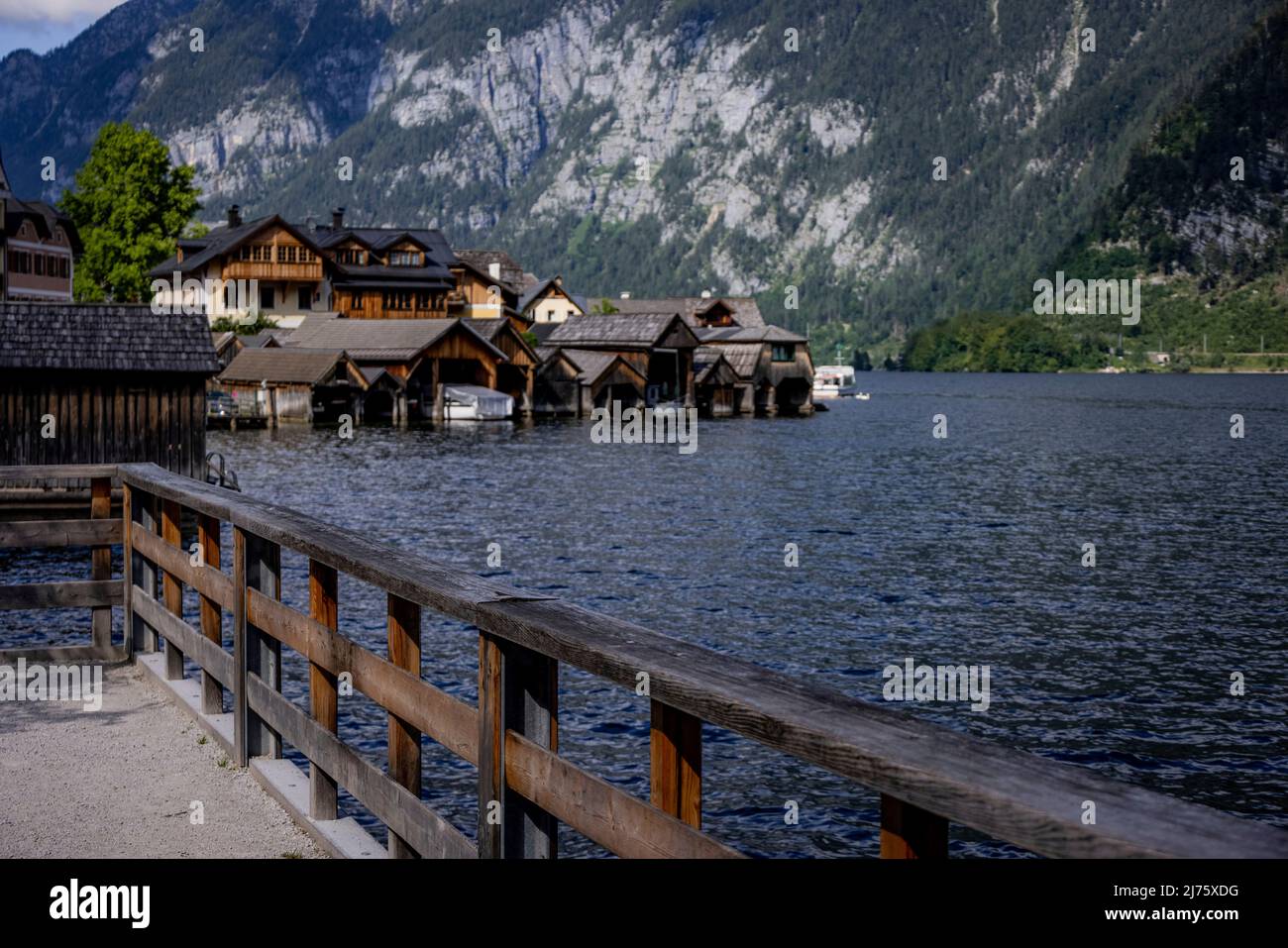 Famoso villaggio di Hallstatt in Austria, un sito patrimonio mondiale, Foto Stock