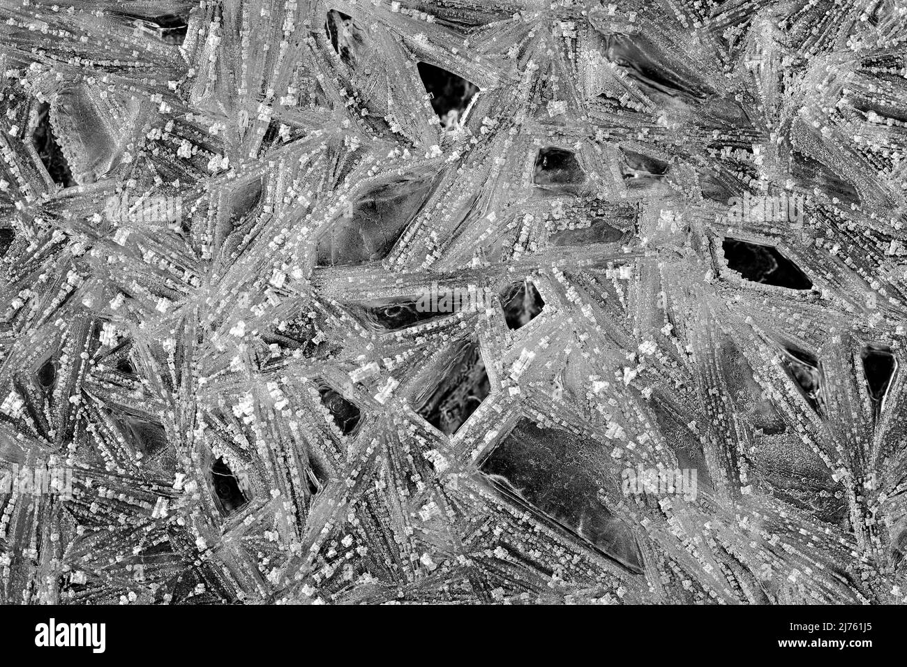 Cristallo di ghiaccio nella ruscella di Isar con forma e struttura diverse. Foto Stock