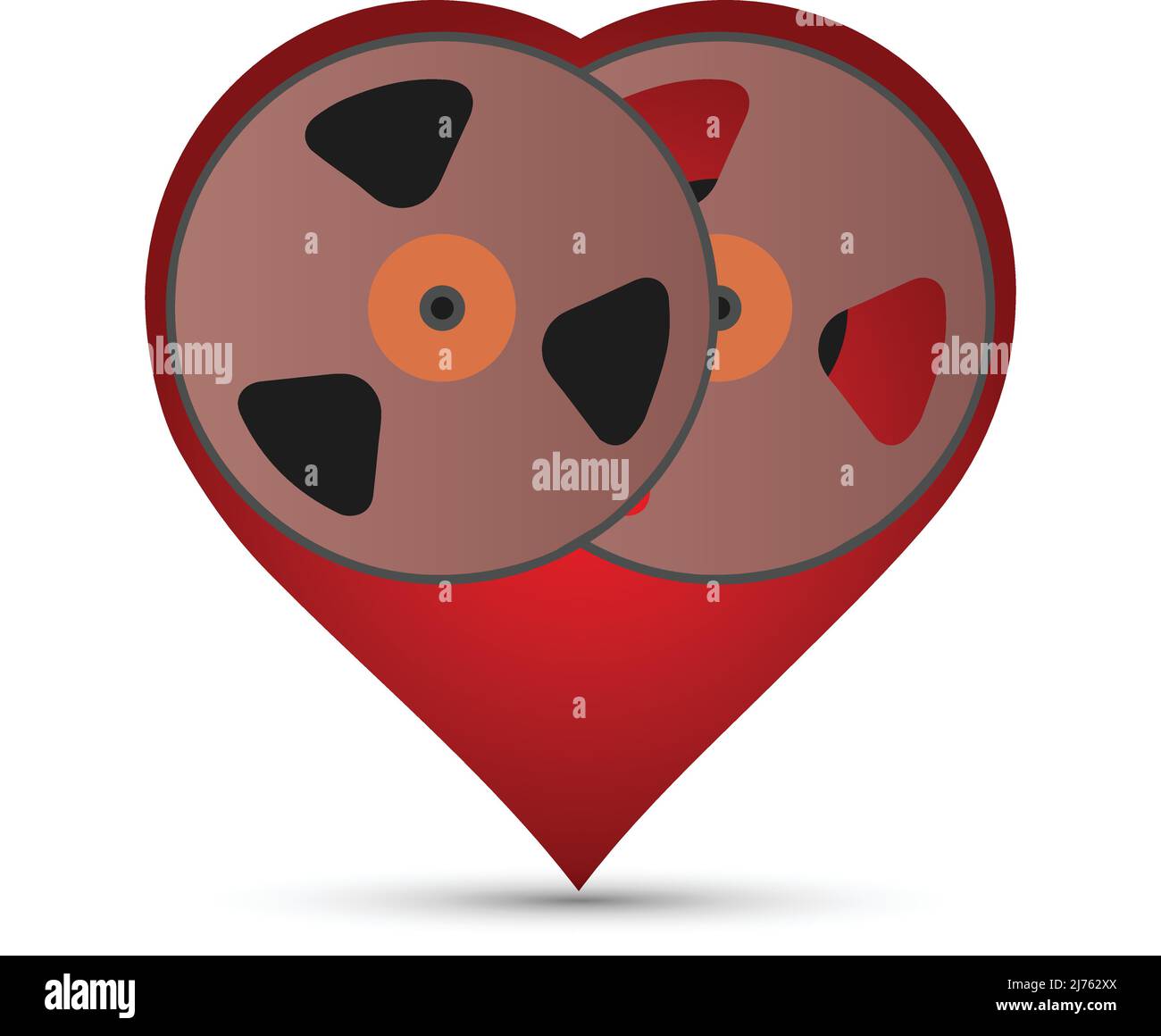 Bobina di nastro magnetico a forma di cuore rosso Illustrazione Vettoriale