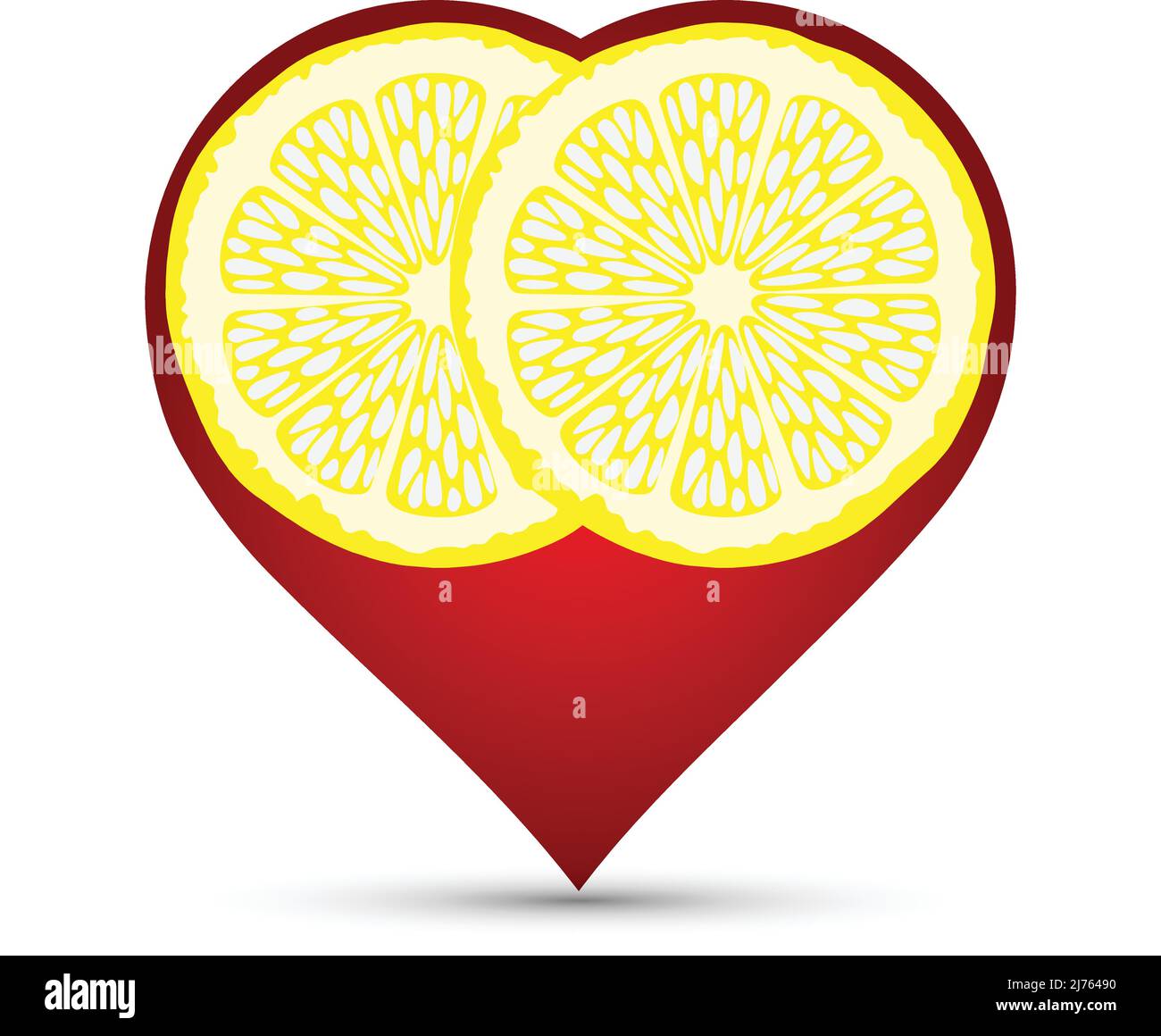 Fette di limone a forma di cuore rosso Illustrazione Vettoriale