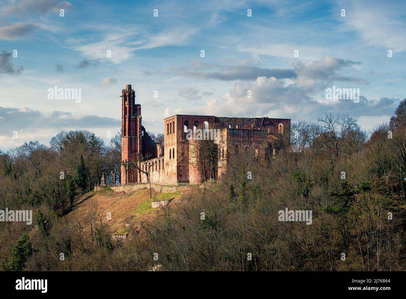 Rovine del monastero di Limburgo vicino a Bad Dürkheim, ex abbazia benedettina, luogo di concerti e spettacoli teatrali nel Parco Naturale della Foresta Palatinato, Foto Stock