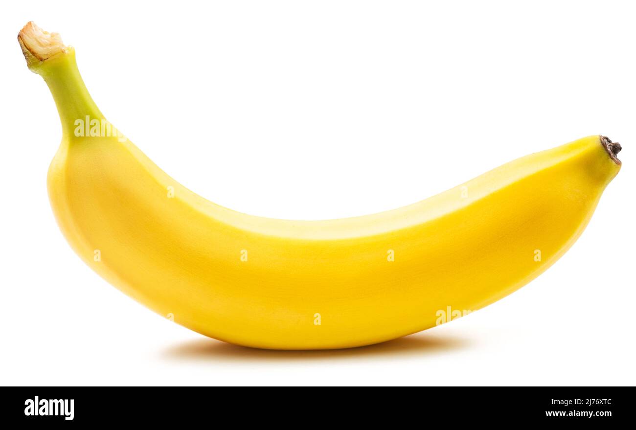 Perfetta banana gialla matura isolata su sfondo bianco. Foto Stock