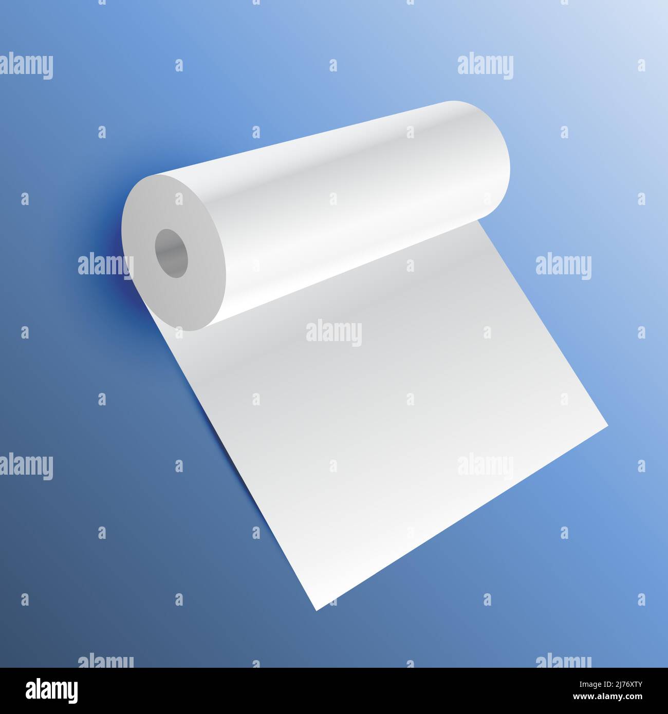 3D rotolo di carta bianca su sfondo blu Illustrazione Vettoriale