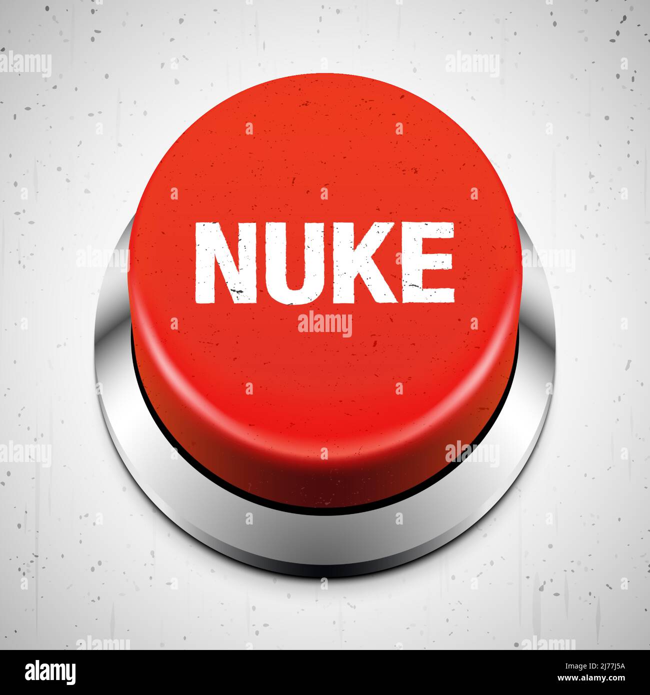 PULSANTE ROSSO NUKE su uno sfondo di cemento grunge. Pulsante di lancio della bomba nucleare, illustrazione vettoriale. Illustrazione Vettoriale