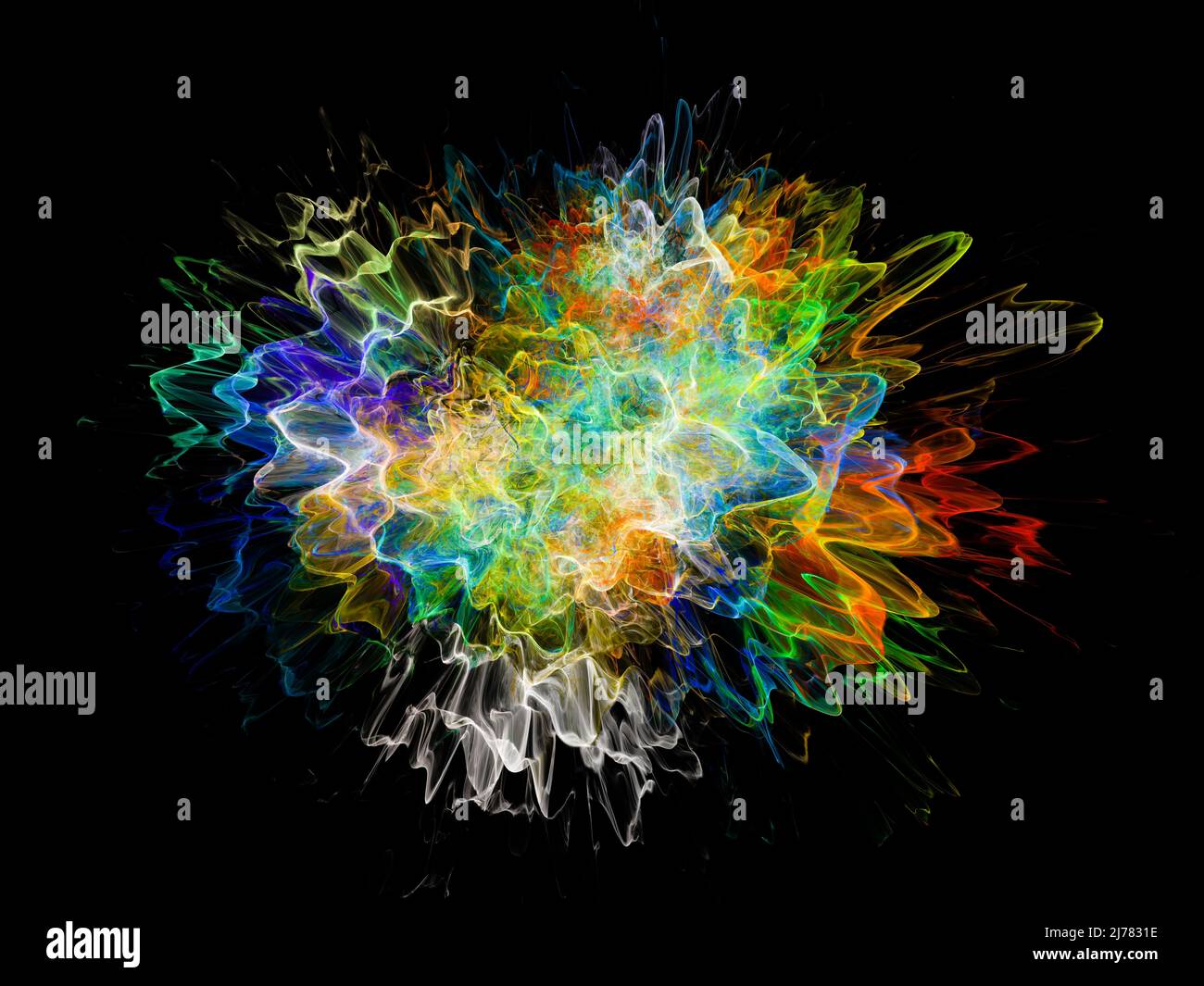 Sfondo frattale astratto con motivo geometrico colorato, design di arte digitale che mostra una struttura complessa e forme energetiche brillanti Foto Stock