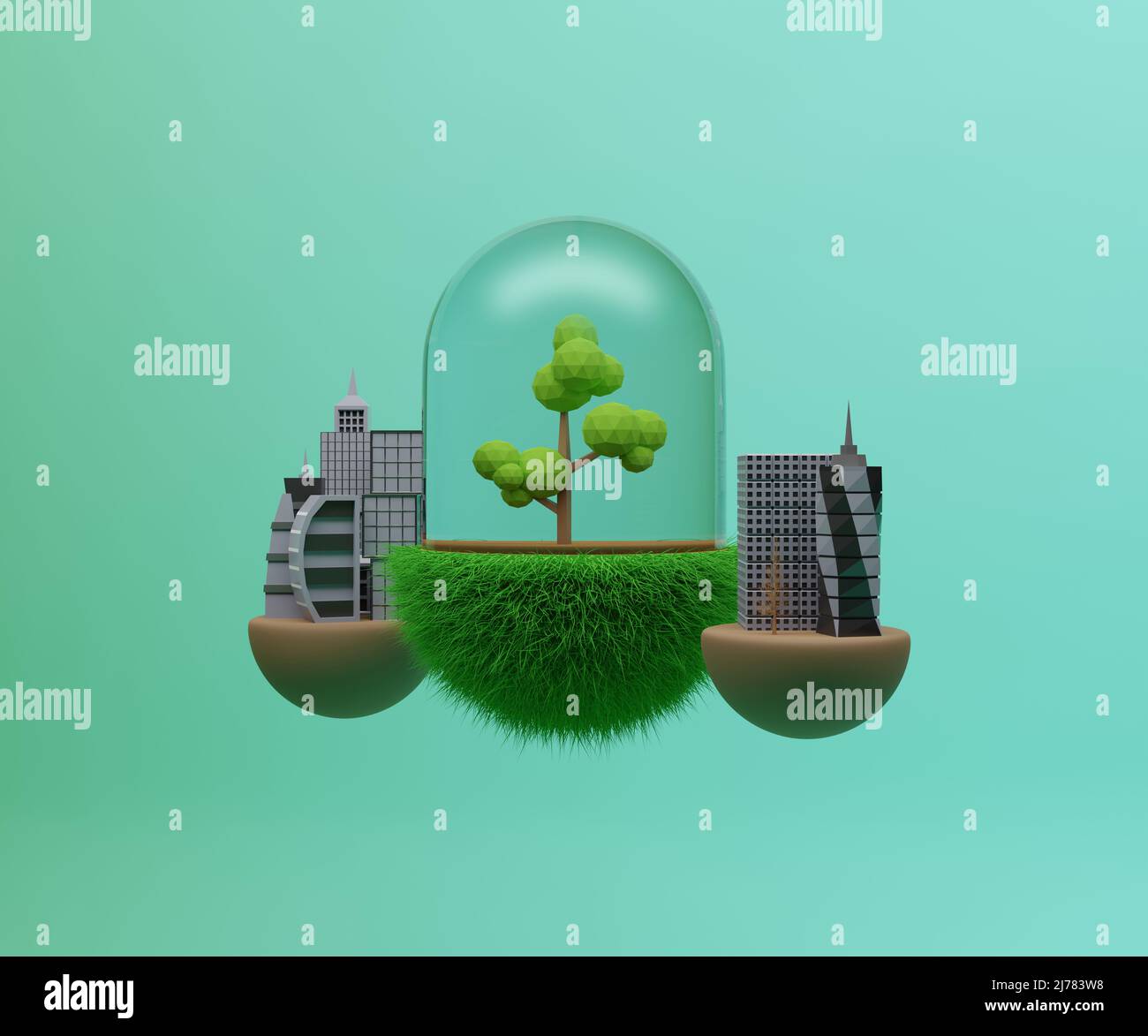 Concetto di giornata ambientale nazionale con la città ecologica. 3d concetto di rendering. Foto Stock
